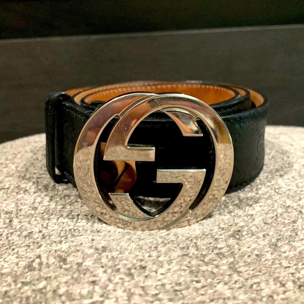 Authentic Black Mens Embossed Gucci Belt FIRM PRICE